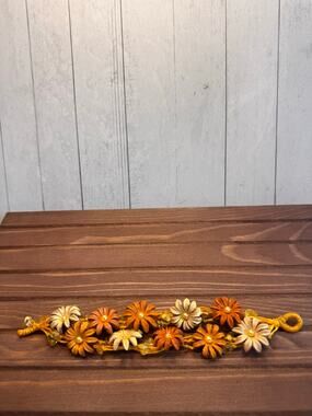 Handmade Genuine Leather Yellow Flower Bracelet w Stones Yellow Bracelet NEW